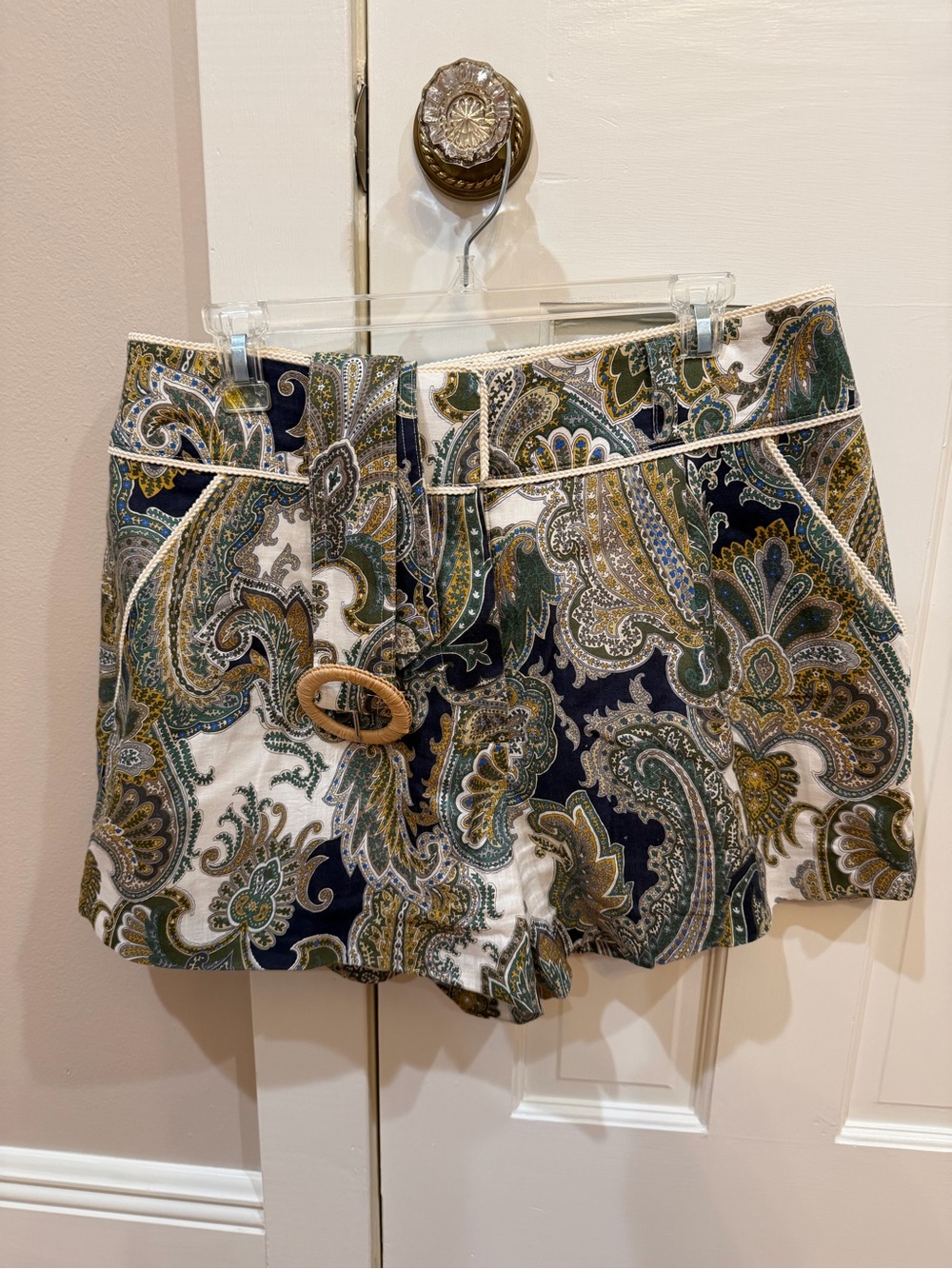 Veronica Beard Paisley High-Rise Shorts in Navy, Olive & Cream